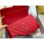 Chanel Large/Jumbo Classic Flap Handbag A58600 in Caviar Leather with Edge Stitching Red/Silver