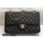 Chanel Medium Classic Flap Handbag A01112 in Caviar Leather with Edge Stitching and Black Lining Black/Gold