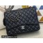 Chanel Maxi Classic Flap Handbag A58601 in Caviar Leather with Edge Stitching Black/Silver