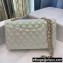 Chanel Medium Classic Flap Handbag A01112 in Lambskin Pearl Pale Silver