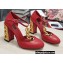 Dolce & Gabbana Logo Heel 10.5cm Chain leather T-strap Pumps Red 2022