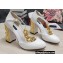 Dolce & Gabbana Logo Heel 10.5cm Chain leather T-strap Pumps White 2022