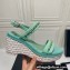Chanel Chain Platform Sandals Tweed Green 2022