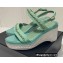 Chanel Chain Platform Sandals Tweed Green 2022