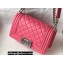 Chanel Small LE BOY Handbag A67085 in Caviar Leather Dark Pink/Shine Silver
