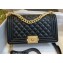 Chanel Medium LE BOY Handbag A67086 in Lambskin Black/Gold