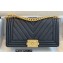 Chanel Medium LE BOY Handbag A67086 in Caviar Leather Chevron Black/Aged Gold