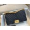 Chanel Medium LE BOY Handbag A67086 in Caviar Leather Chevron Black/Aged Gold