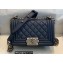 Chanel Small LE BOY Handbag A67085 in Caviar Leather Navy Blue/Aged Silver