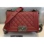 Chanel Small LE BOY Handbag A67085 in Caviar Leather Date Red/Aged Silver
