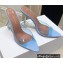 Amina Muaddi Heel 9.5cm Lupita Slippers Mules Glass PVC Sky Blue