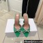 Amina Muaddi Heel 9.5cm Rosie Slippers Mules Satin Green with Crystal Bow