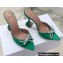 Amina Muaddi Heel 9.5cm Rosie Slippers Mules Satin Green with Crystal Bow