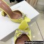 Amina Muaddi Heel 9.5cm Rosie Slippers Mules Satin Yellow with Crystal Bow