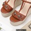 Gucci Platform 4cm Heel 13cm Wedge Sandals Leather Brown with Horsebit