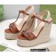 Gucci Platform 4cm Heel 13cm Wedge Sandals Leather Brown with Horsebit