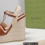 Gucci Platform 4cm Heel 13cm Wedge Sandals Leather Brown with Horsebit