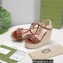 Gucci Platform 4cm Heel 13cm Wedge Sandals Leather Brown with Horsebit