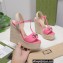 Gucci Platform 4cm Heel 13cm Wedge Sandals Leather Pink with Horsebit
