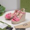 Gucci Platform 4cm Heel 13cm Wedge Sandals Leather Pink with Horsebit
