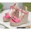 Gucci Platform 4cm Heel 13cm Wedge Sandals Leather Pink with Horsebit