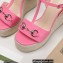 Gucci Platform 4cm Heel 13cm Wedge Sandals Leather Pink with Horsebit