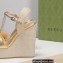 Gucci Platform 4cm Heel 13cm Wedge Sandals Leather Gold with Horsebit