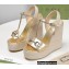 Gucci Platform 4cm Heel 13cm Wedge Sandals Leather Gold with Horsebit