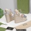 Gucci Platform 4cm Heel 13cm Wedge Sandals Leather Silver with Horsebit