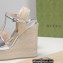 Gucci Platform 4cm Heel 13cm Wedge Sandals Leather Silver with Horsebit