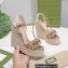 Gucci Platform 4cm Heel 13cm Wedge Sandals GG Beige with Horsebit