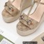 Gucci Platform 4cm Heel 13cm Wedge Sandals GG Beige with Horsebit