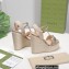 Gucci Platform 4cm Heel 13cm Wedge Sandals GG Beige with Horsebit