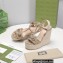 Gucci Platform 4cm Heel 13cm Wedge Sandals GG Beige with Horsebit