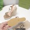 Gucci Platform 4cm Heel 13cm Wedge Sandals GG Beige with Horsebit