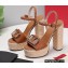Valentino VLogo Signature Raffia Platform 4cm Heel 13cm Sandals Brown