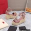 Valentino VLogo Signature Raffia Platform 4cm Heel 11cm Wedge Sandals Dusty Pink