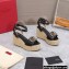 Valentino VLogo Signature Raffia Platform 4cm Heel 11cm Wedge Sandals Black