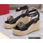 Valentino VLogo Signature Raffia Platform 4cm Heel 11cm Wedge Sandals Black