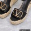 Valentino VLogo Signature Raffia Platform 4cm Heel 11cm Wedge Sandals Black
