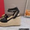 Valentino VLogo Signature Raffia Platform 4cm Heel 11cm Wedge Sandals Black