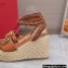 Valentino VLogo Signature Raffia Platform 4cm Heel 11cm Wedge Sandals Brown