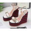 Gucci Leather Striped Platform 4cm Heel 13cm Wedge Sandals White with Double G