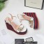 Gucci Leather Striped Platform 4cm Heel 13cm Wedge Sandals White with Double G