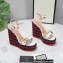 Gucci Leather Striped Platform 4cm Heel 13cm Wedge Sandals White with Double G
