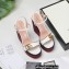 Gucci Leather Striped Platform 4cm Heel 13cm Wedge Sandals White with Double G