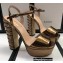 Gucci Multicolor Heel Platform Sandals Leather Metallic Bronze