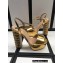 Gucci Multicolor Heel Platform Sandals Leather Metallic Gold