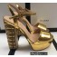 Gucci Multicolor Heel Platform Sandals Leather Metallic Gold