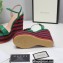 Gucci Leather Striped Platform 4cm Heel 13cm Wedge Sandals Green with Double G